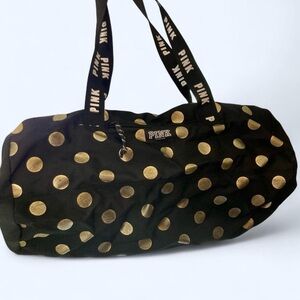 PINK Victoria's Secret Black and Gold Dot Travel Bag
